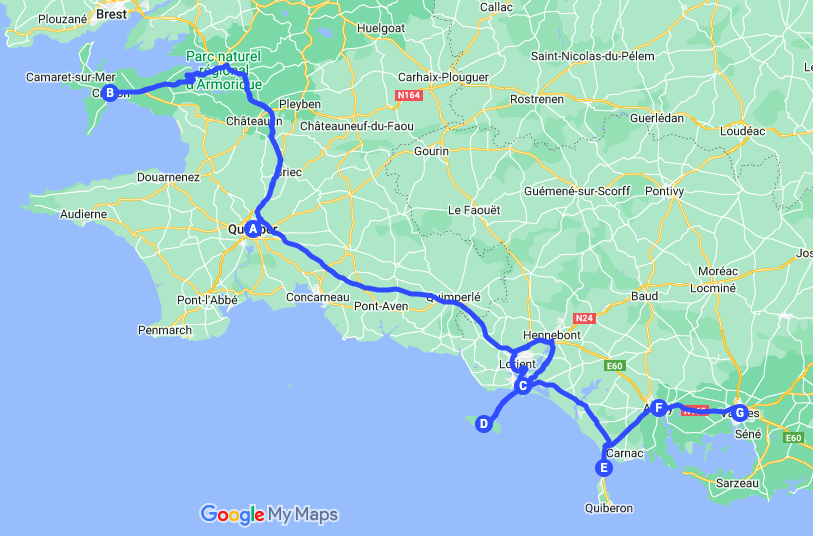 Plan of our Brittany Road Trip mentioned in the article