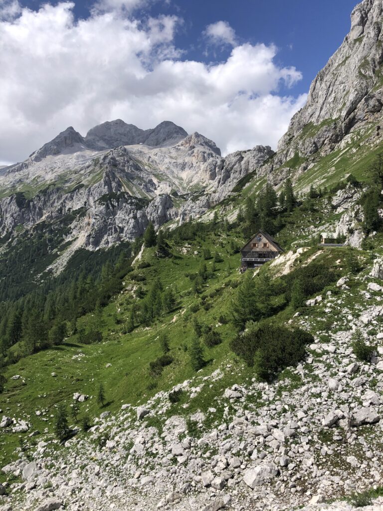 The hut "Vodnikov dom na Velem polju" in Slovenia 