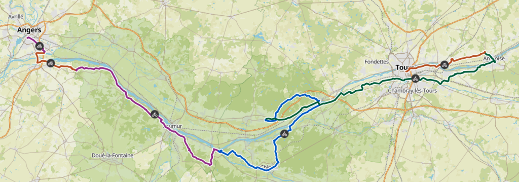The route on our 4-day itinerary biking the Loire Valley