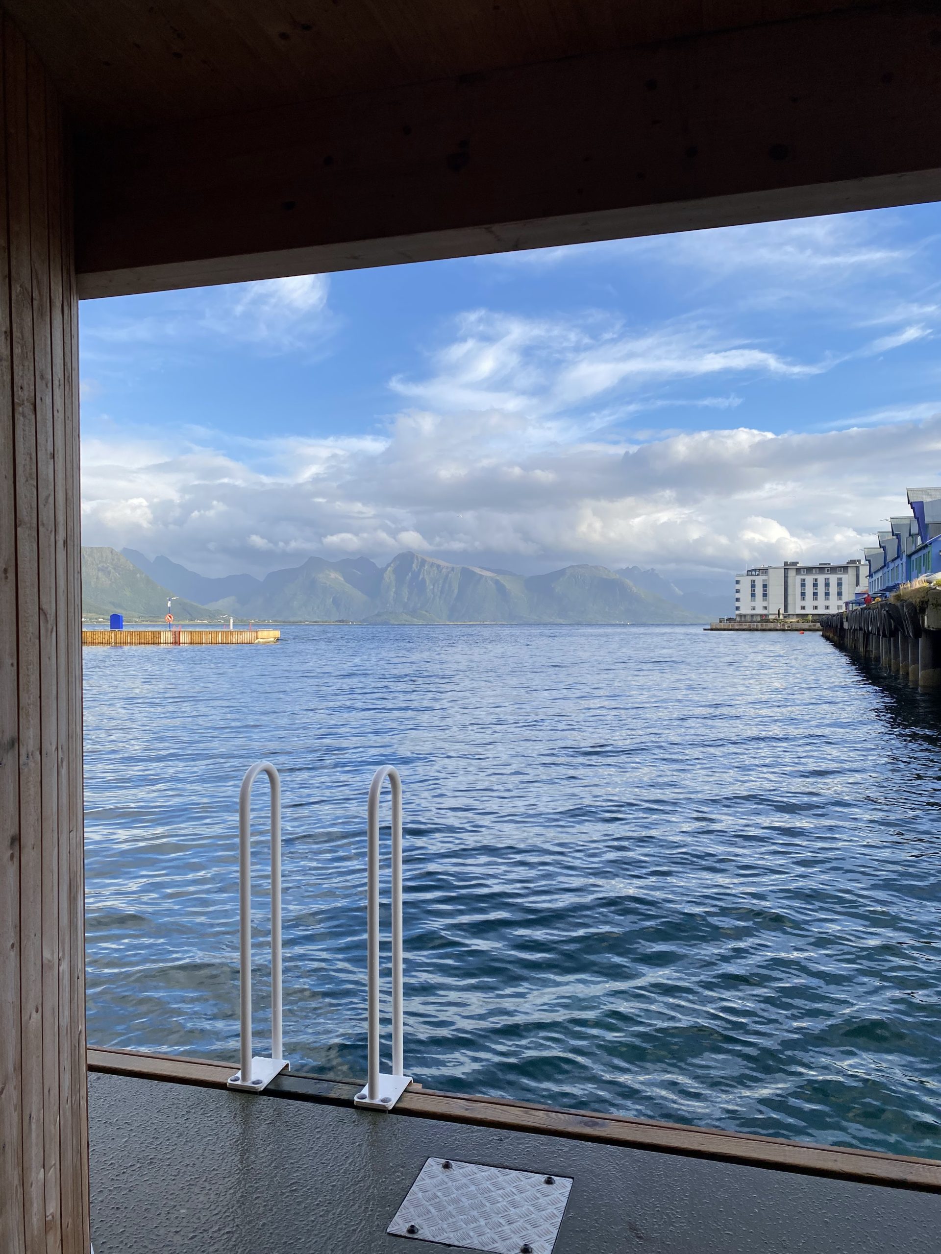 view from the sauna on day 7 of our trip cycling the lofoten islands